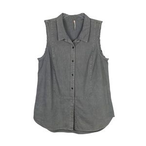 Free People | Boho Linen Blend Sleeveless Gray Button-Down Top Size Medium